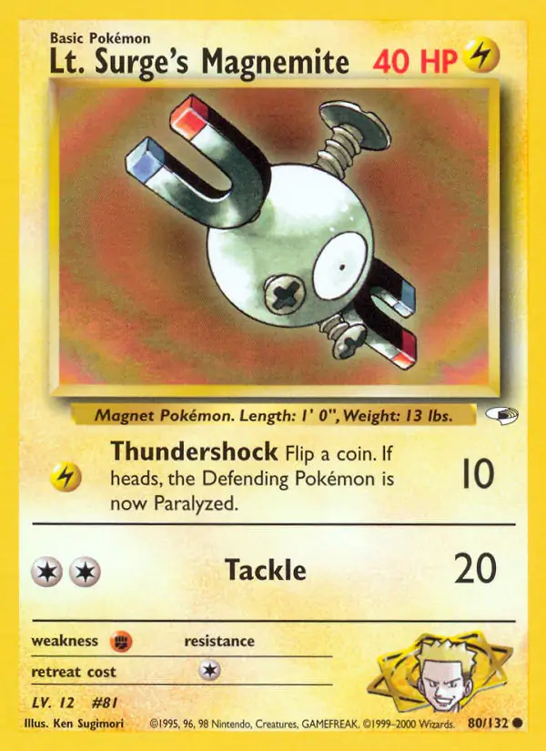 Lt. Surge's Magnemite Pokemon card from Gym Heroes