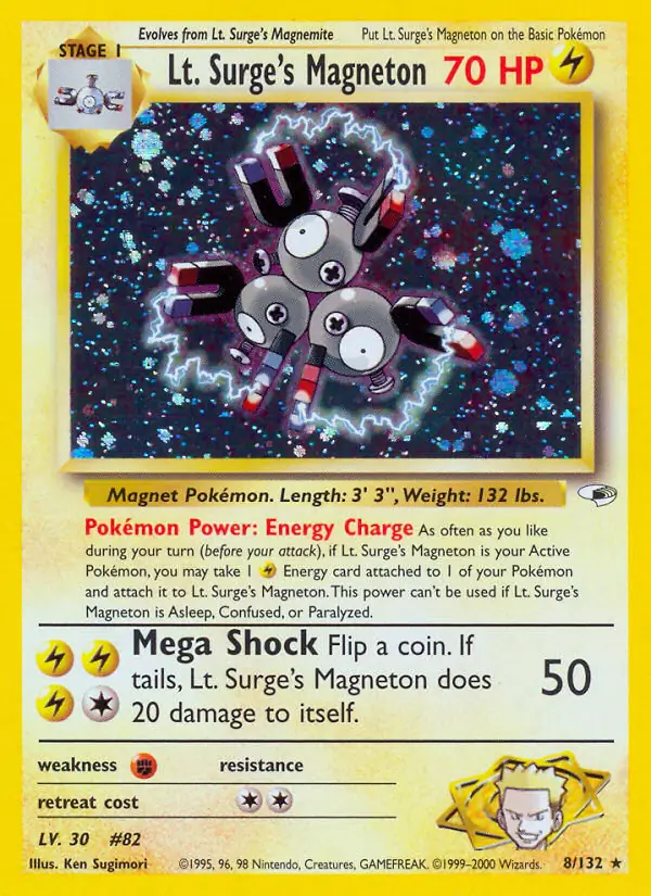 Lt. Surge's Magneton Holo Pokemon card from Gym Heroes