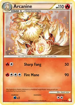 Arcanine Holo Pokemon card from HeartGold SoulSilver
