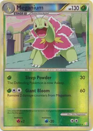 Meganium Reverse Holo Pokemon card from HeartGold SoulSilver