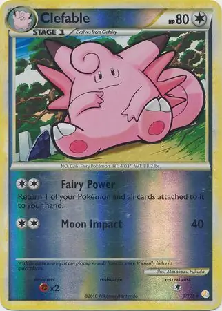 Clefable Reverse Holo Pokemon card from HeartGold SoulSilver