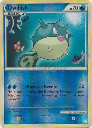 Qwilfish Reverse Holo Pokemon card from HeartGold SoulSilver