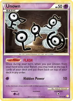 Unown Pokemon card from HeartGold SoulSilver