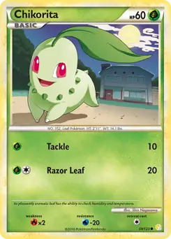 Chikorita Pokemon card from HeartGold SoulSilver