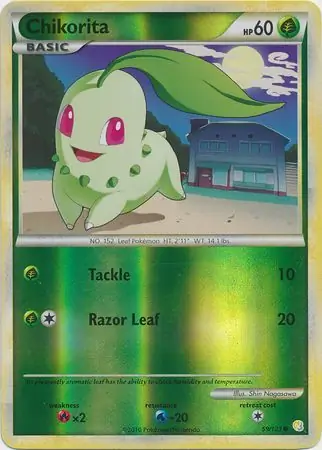Chikorita Reverse Holo Pokemon card from HeartGold SoulSilver