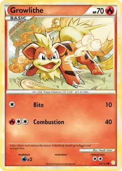 Growlithe Pokemon card from HeartGold SoulSilver