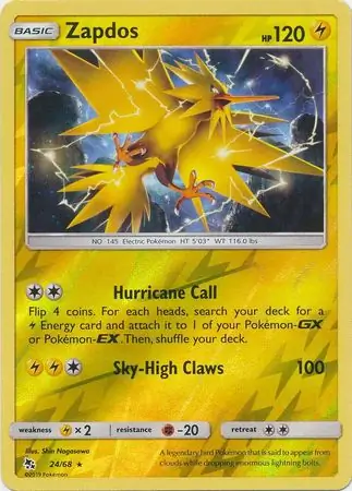 Zapdos Reverse Holo Pokemon card from Hidden Fates