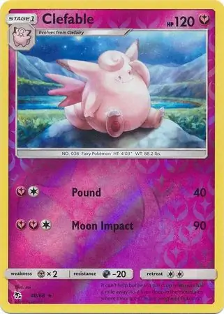 Clefable Reverse Holo Pokemon card from Hidden Fates