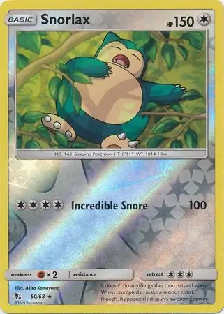 Snorlax Reverse Holo Pokemon card from Hidden Fates
