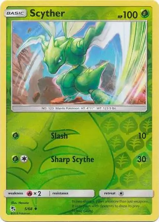Scyther Reverse Holo Pokemon card from Hidden Fates