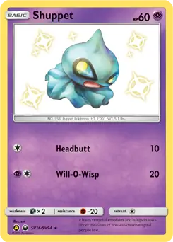 Shuppet Pokemon card from Hidden Fates