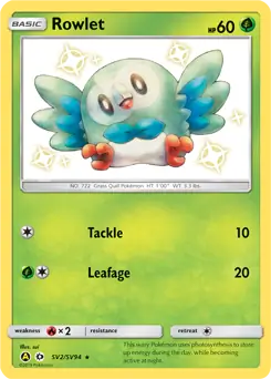 Rowlet Pokemon card from Hidden Fates