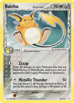 Raichu Holo Pokemon card from Holon Phantoms