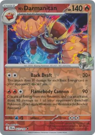 N's Darmanitan Reverse Holo Pokemon card from Journey Together