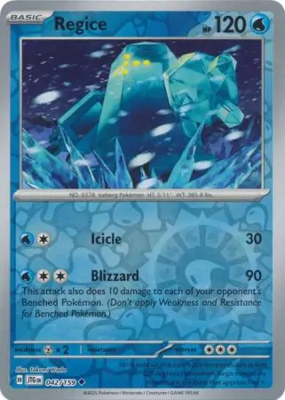 Regice Reverse Holo Pokemon card from Journey Together