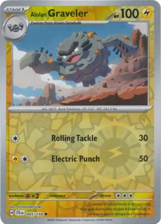 Alolan Graveler Reverse Holo Pokemon card from Journey Together