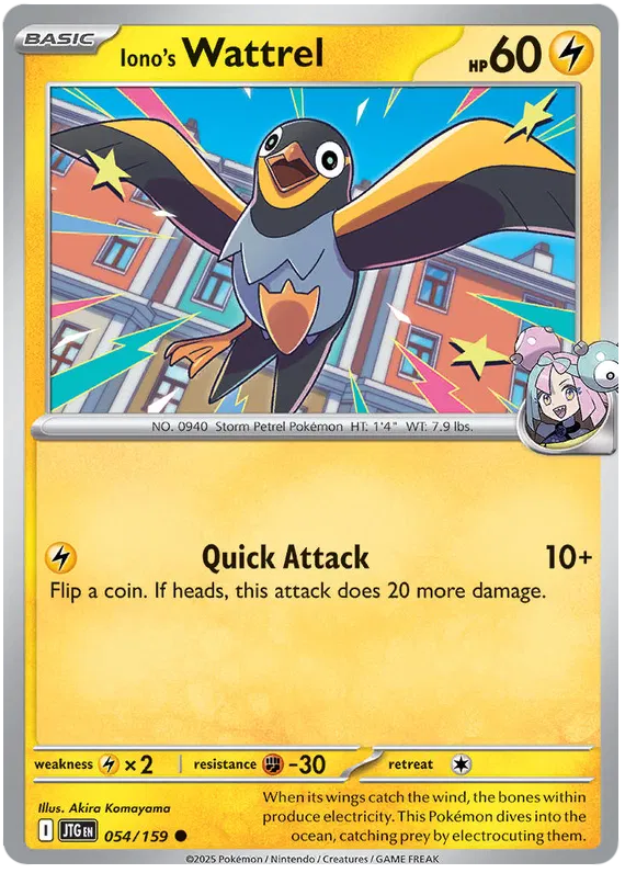 Iono's Wattrel Pokemon card from Journey Together