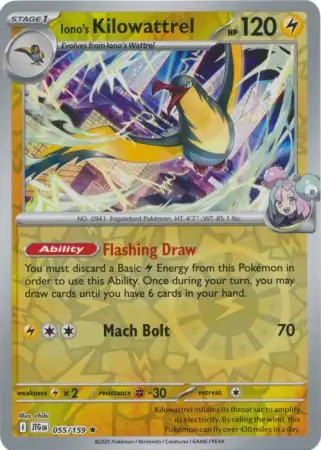 Iono's Kilowattrel Reverse Holo Pokemon card from Journey Together