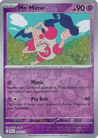 Mr. Mime Reverse Holo Pokemon card from Journey Together
