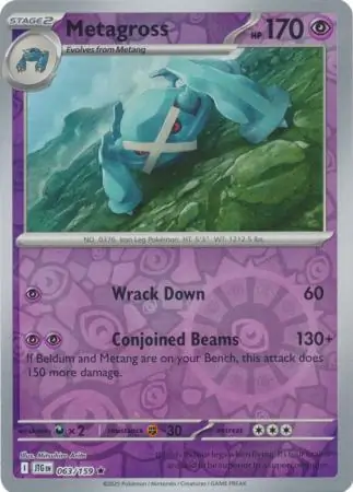 Metagross Reverse Holo Pokemon card from Journey Together