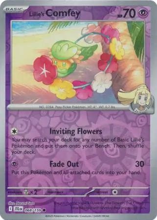 Lillie's Comfey Reverse Holo Pokemon card from Journey Together