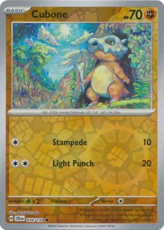 Cubone Reverse Holo Pokemon card from Journey Together