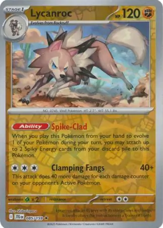 Lycanroc Reverse Holo Pokemon card from Journey Together
