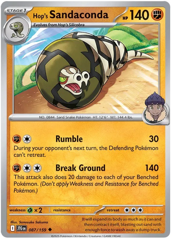 Hop's Sandaconda Pokemon card from Journey Together