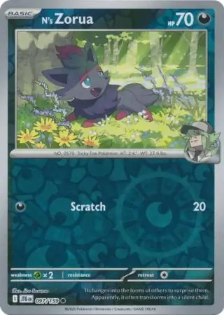 N's Zorua Reverse Holo Pokemon card from Journey Together