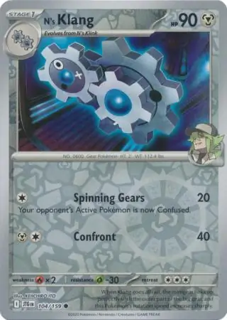 N's Klang Reverse Holo Pokemon card from Journey Together