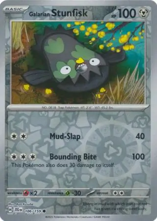 Galarian Stunfisk Reverse Holo Pokemon card from Journey Together