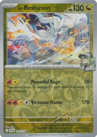 N's Reshiram Reverse Holo Pokemon card from Journey Together