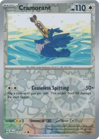 Cramorant Reverse Holo Pokemon card from Journey Together