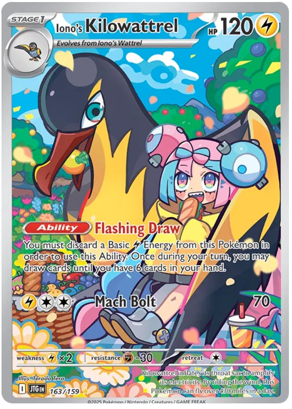 Iono's Kilowattrel Pokemon card from Journey Together