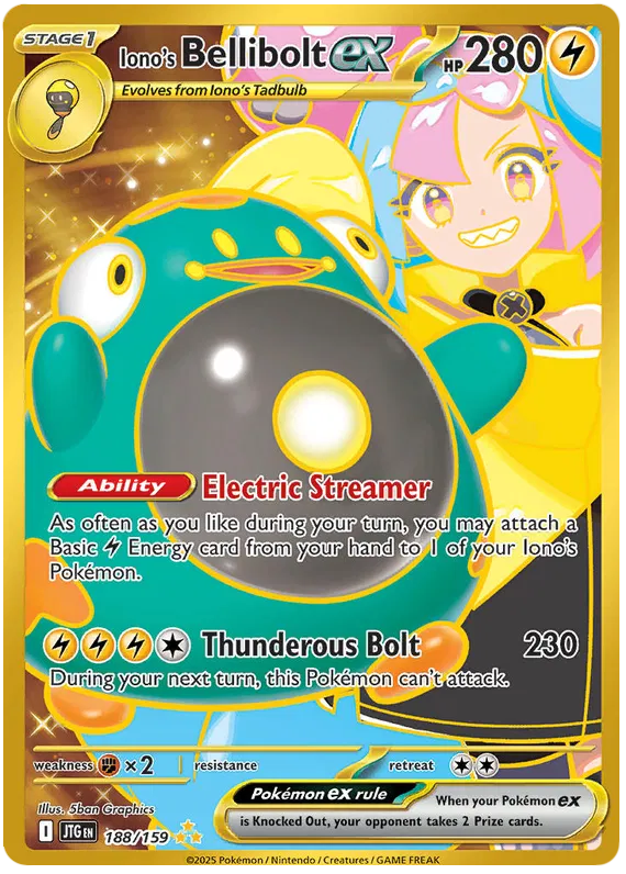 Iono's Bellibolt Pokemon card from Journey Together