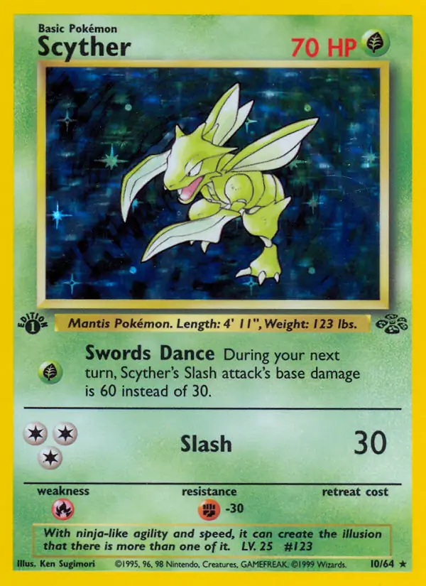Scyther Holo Pokemon card from Jungle 1st Edition