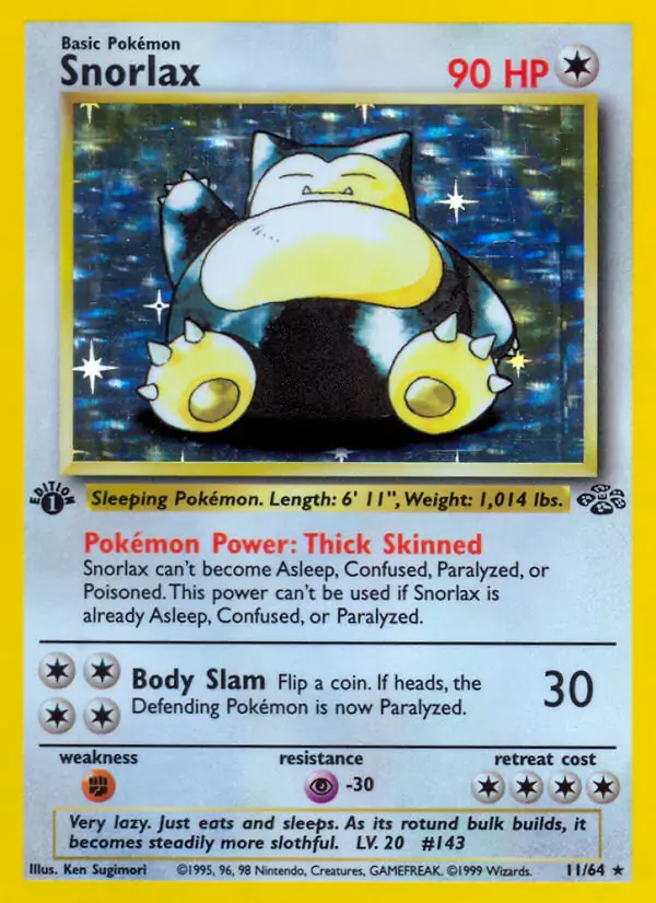 Snorlax Holo Pokemon card from Jungle 1st Edition