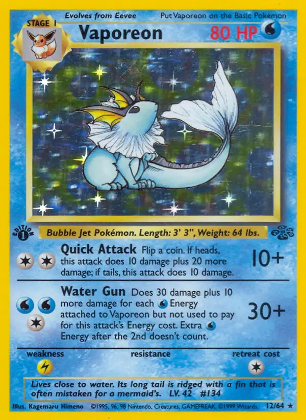 Vaporeon Holo Pokemon card from Jungle 1st Edition