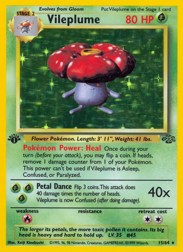 Vileplume Holo Pokemon card from Jungle 1st Edition