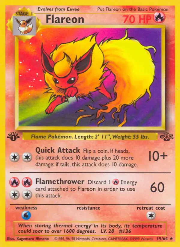 Flareon Pokemon card from Jungle 1st Edition