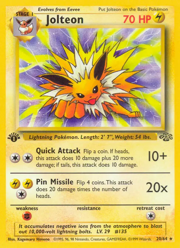 Jolteon Pokemon card from Jungle 1st Edition