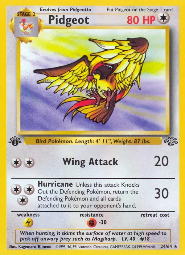 Pidgeot Pokemon card from Jungle 1st Edition