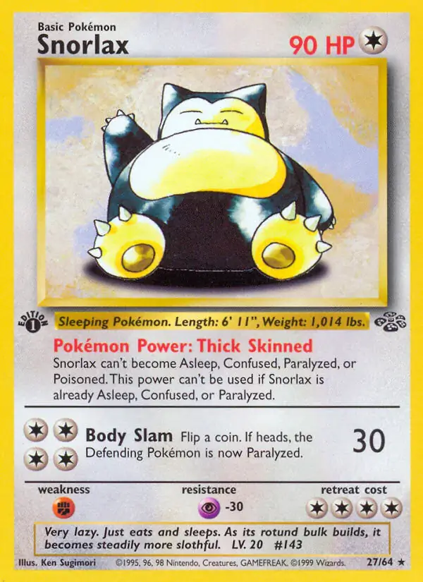 Snorlax Pokemon card from Jungle 1st Edition