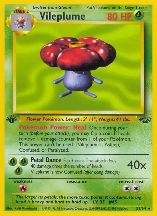 Vileplume Pokemon card from Jungle 1st Edition