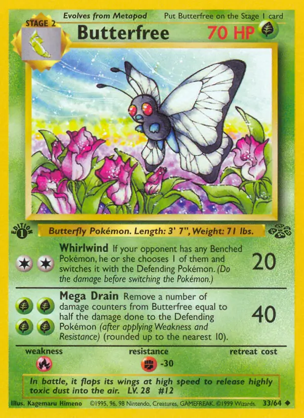 Butterfree Pokemon card from Jungle 1st Edition