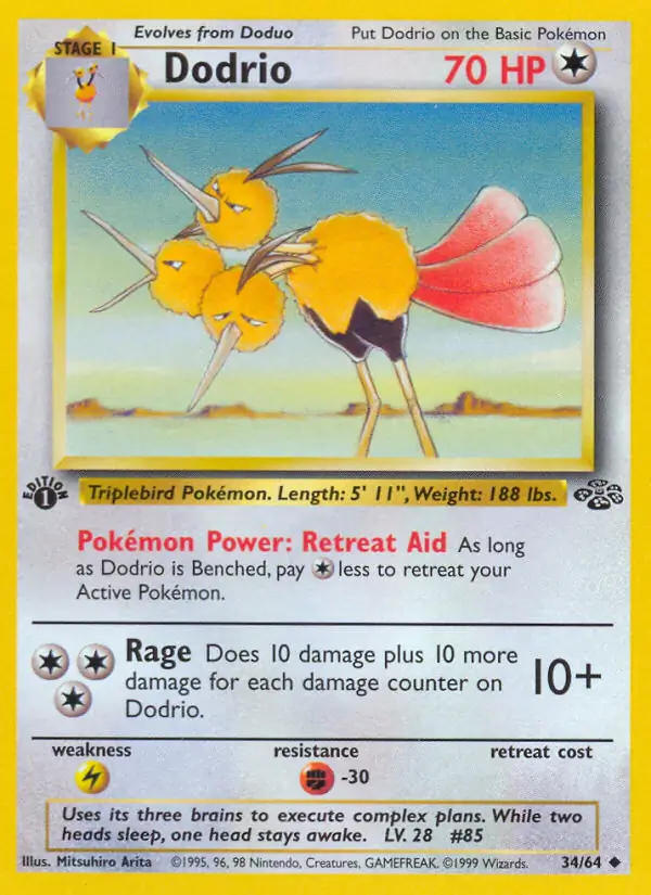 Dodrio Pokemon card from Jungle 1st Edition