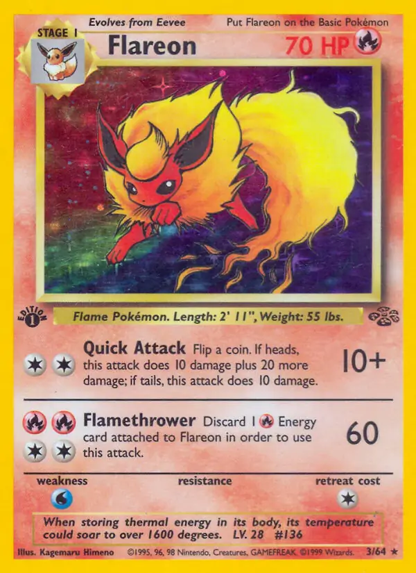 Flareon Holo Pokemon card from Jungle 1st Edition
