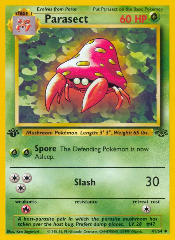 Parasect Pokemon card from Jungle 1st Edition