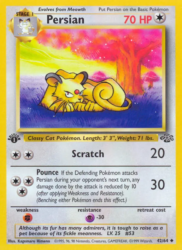 Persian Pokemon card from Jungle 1st Edition
