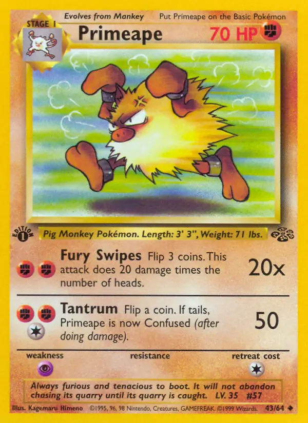 Primeape Pokemon card from Jungle 1st Edition